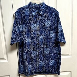 West Marine Men’s Navy Blue Paisley Short-Sleeve Shirt Size L